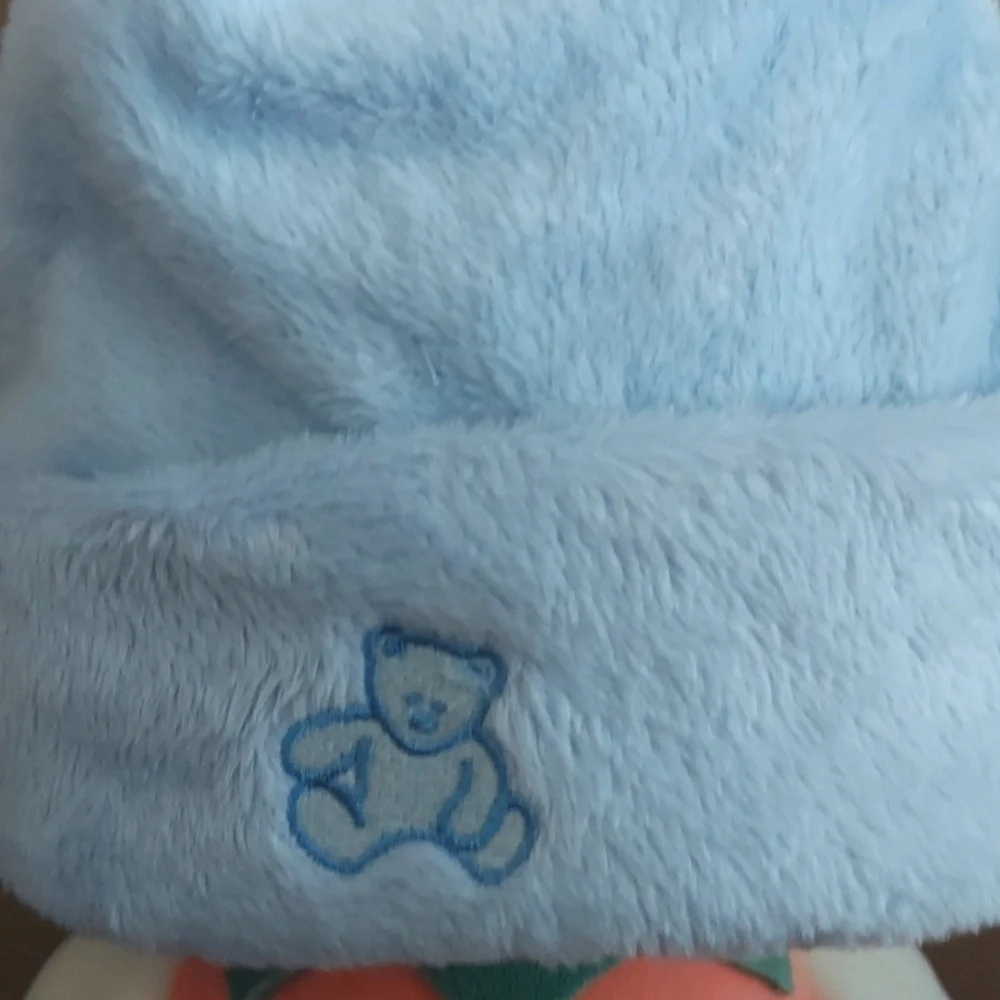 Fuzzy top knot beanie cap blue bear - new born